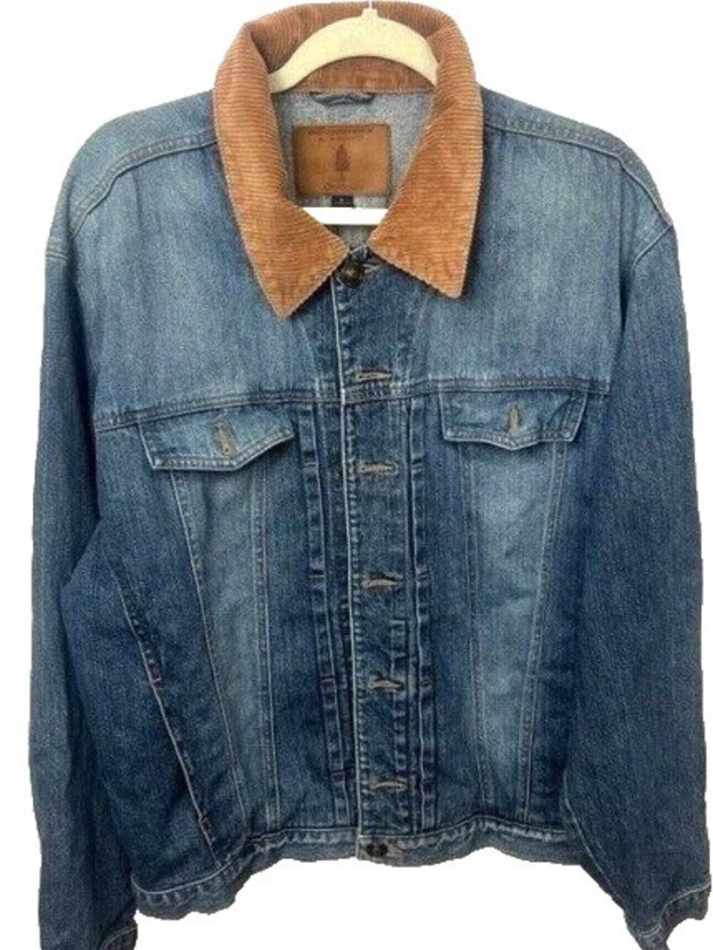 Roundtree & Yorke Jean Jacket Corduroy Collar Size L Vintage Denim Rugged Winter